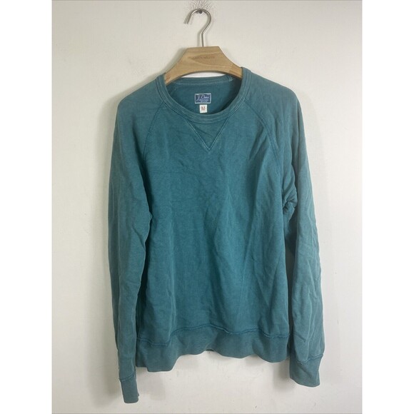 J . Crew Vintage Fleece Mens Crewneck Pullover Sweatshirt Garment Dyed Green M - Picture 1 of 7
